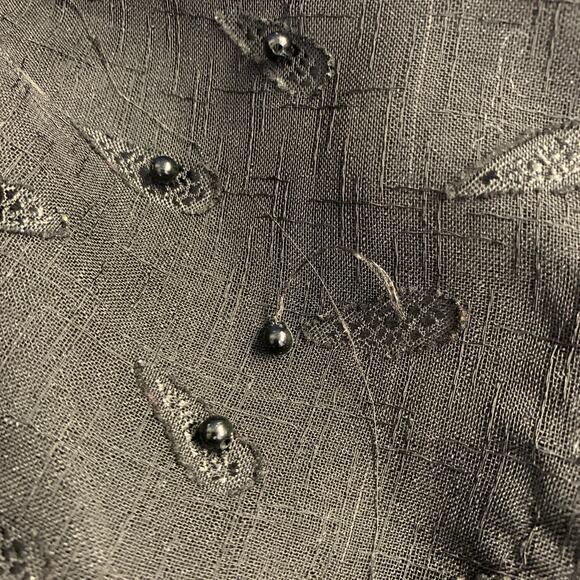 TOKYO JAMES Size L Sheer Black Linen Paisley Beaded Embroidered Shirt - Picture 9 of 10